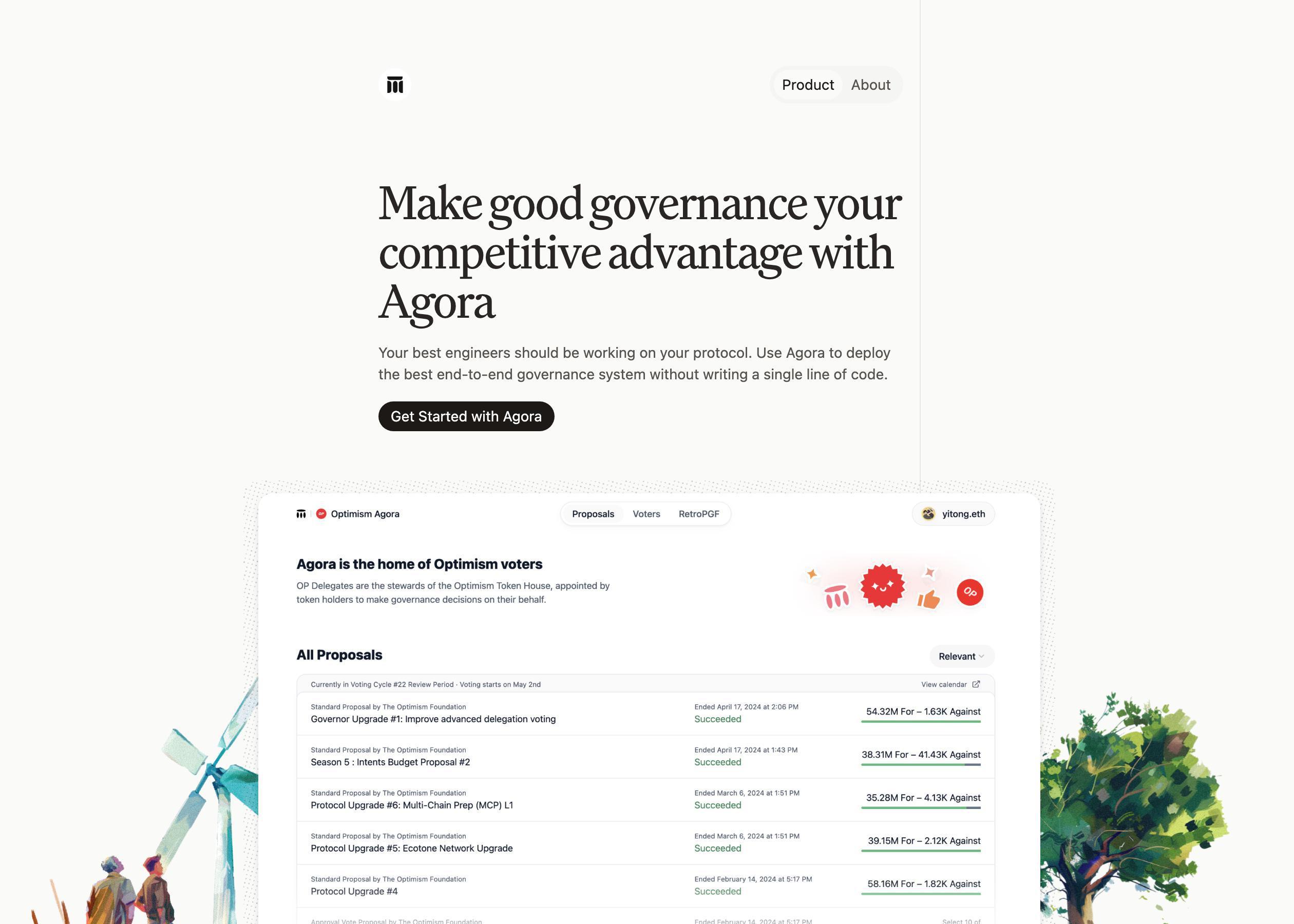 Screenshot of Agora hero section of the homepage