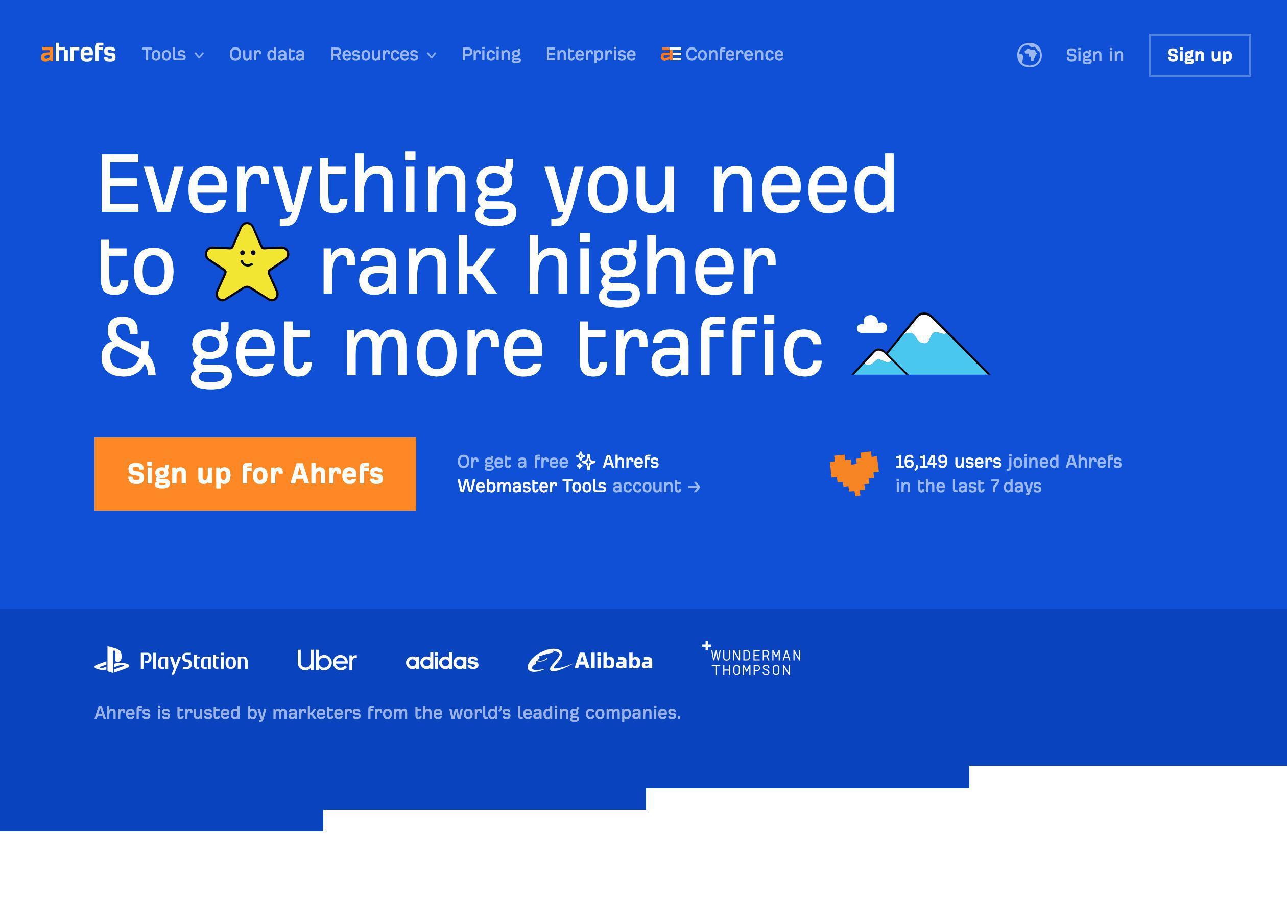 Screenshot of Ahrefs hero section of the homepage