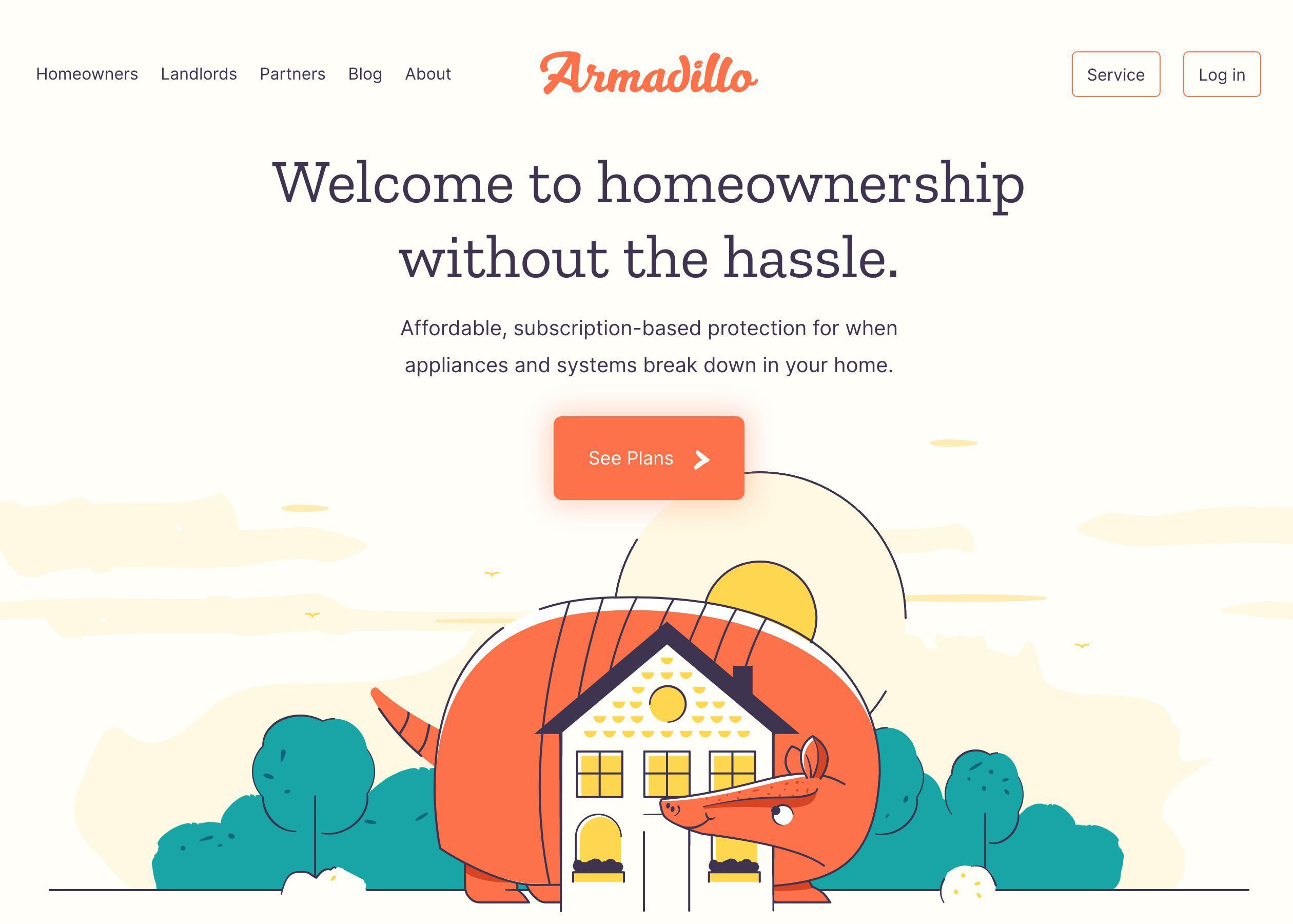 Screenshot of Armadillo hero section of the homepage