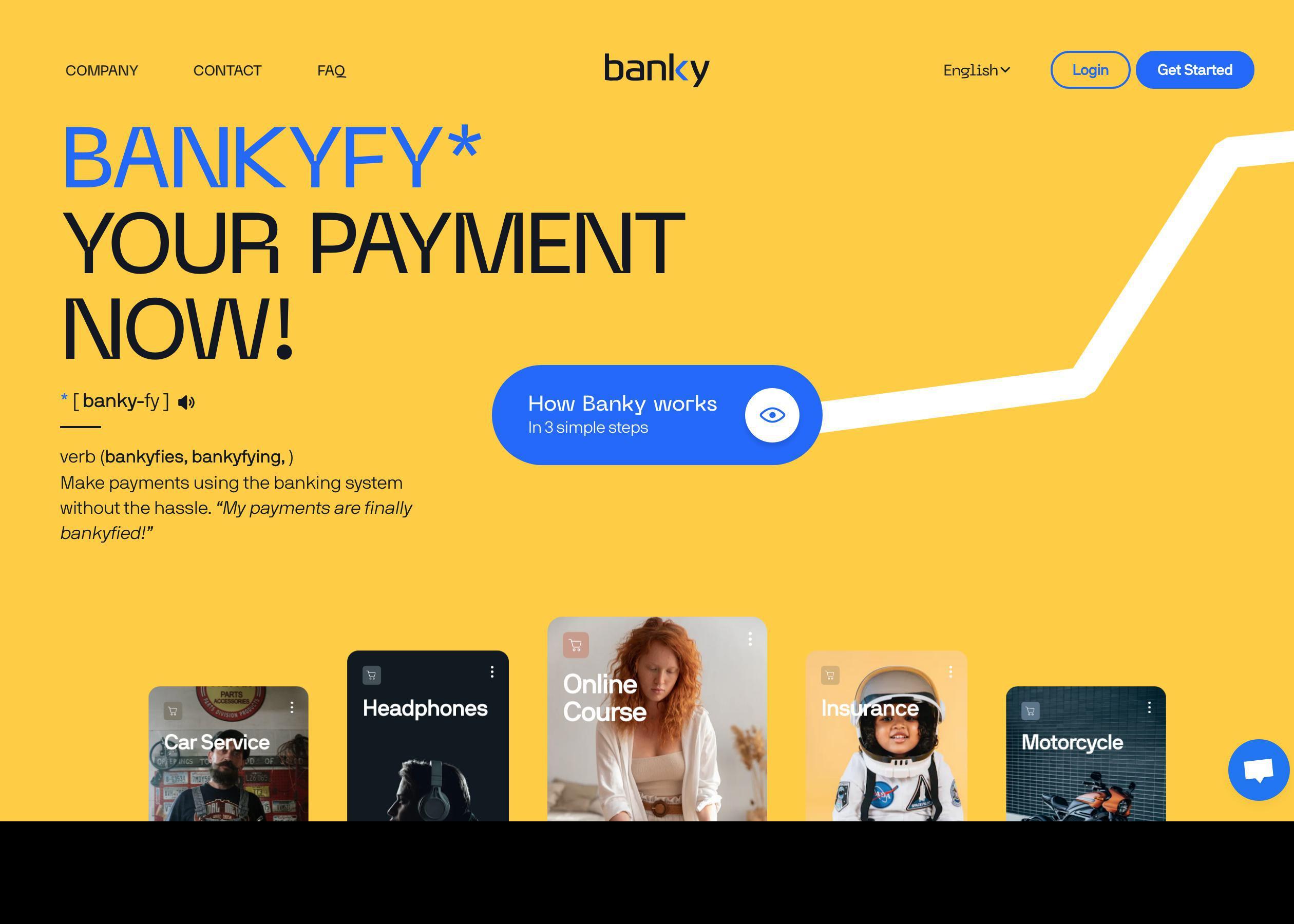 Screenshot of Banky hero section of the homepage