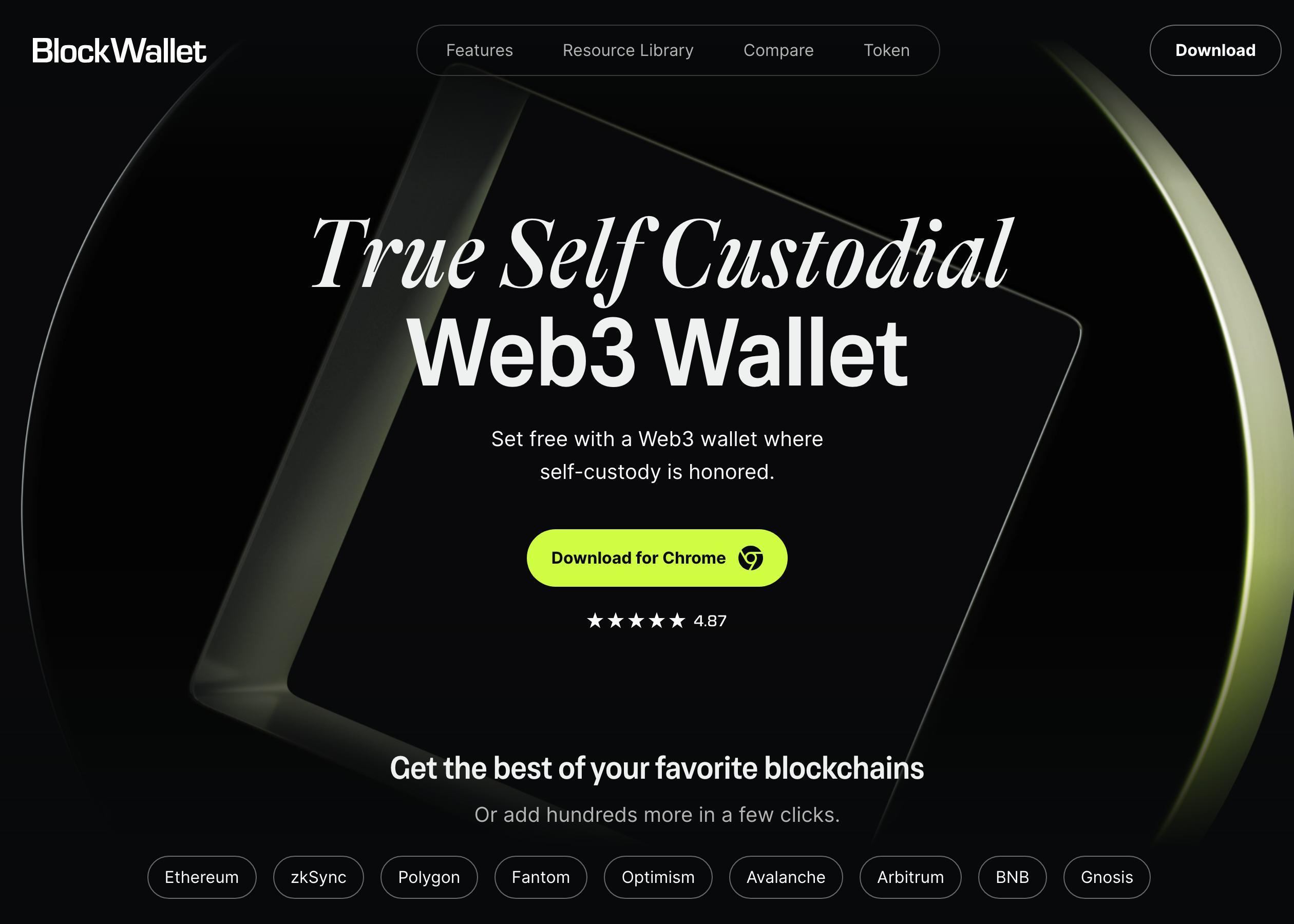 Screenshot of BlockWallet hero section of the homepage