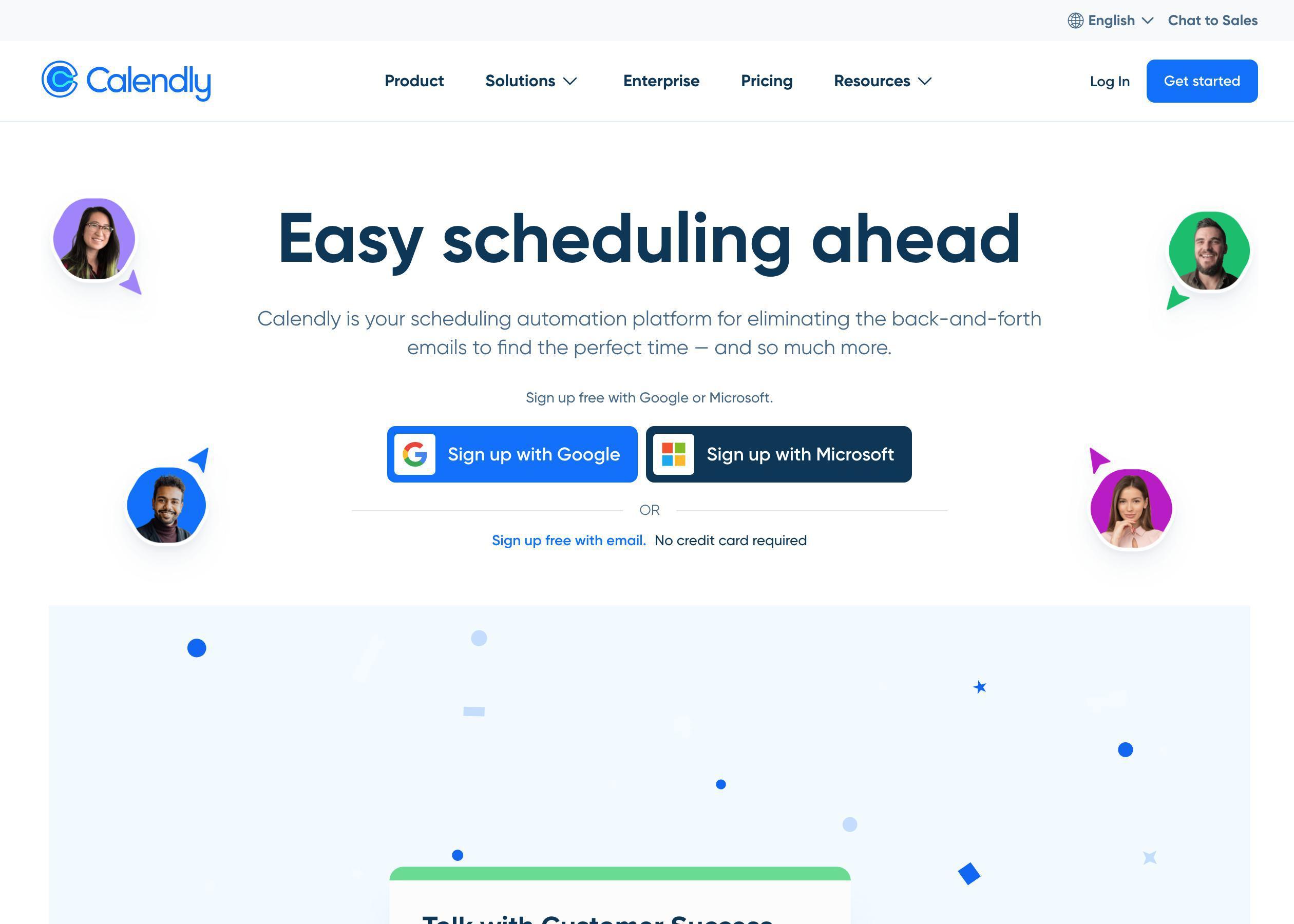 Screenshot of Calendly hero section of the homepage