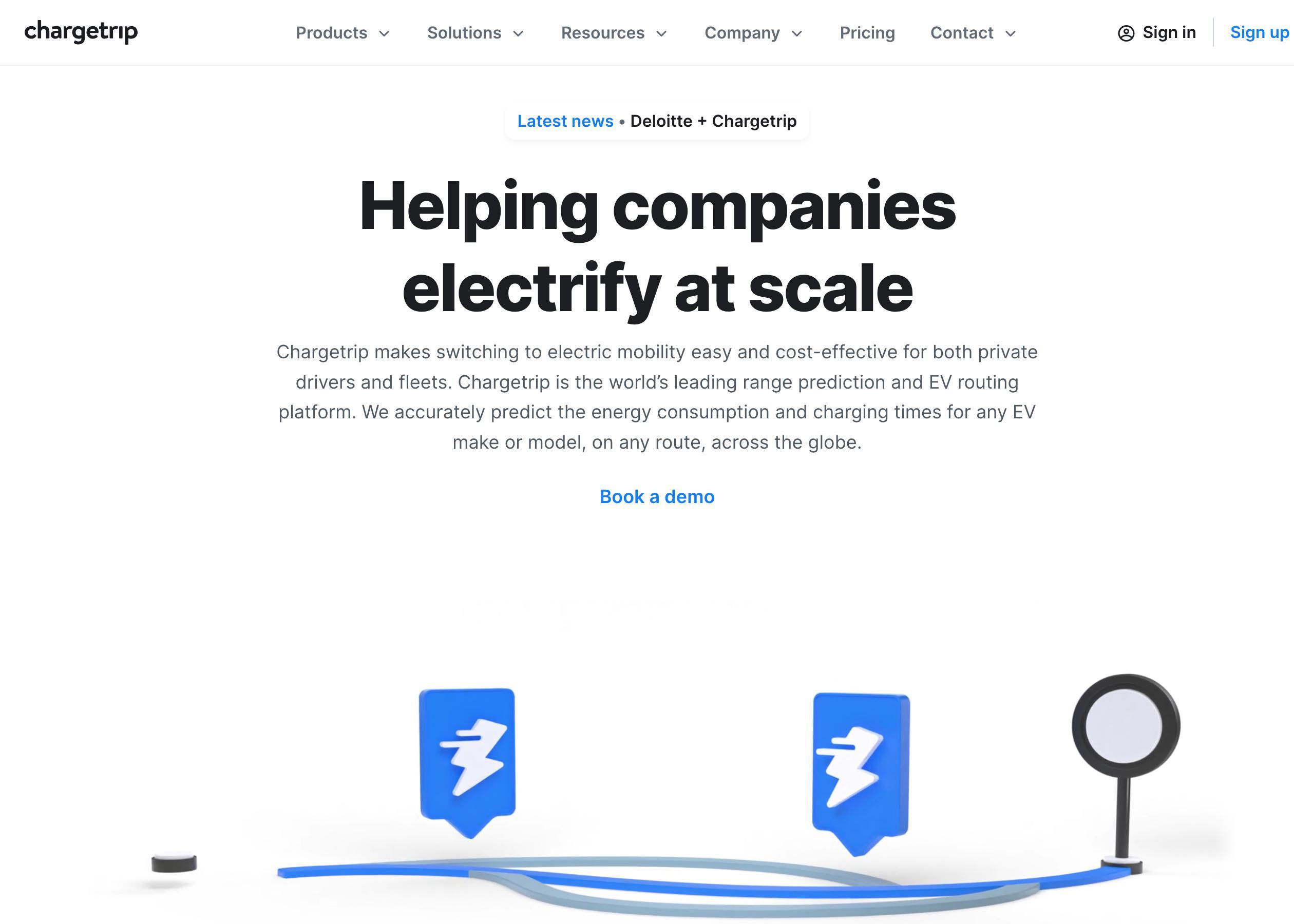 Screenshot of Chargetrip hero section of the homepage