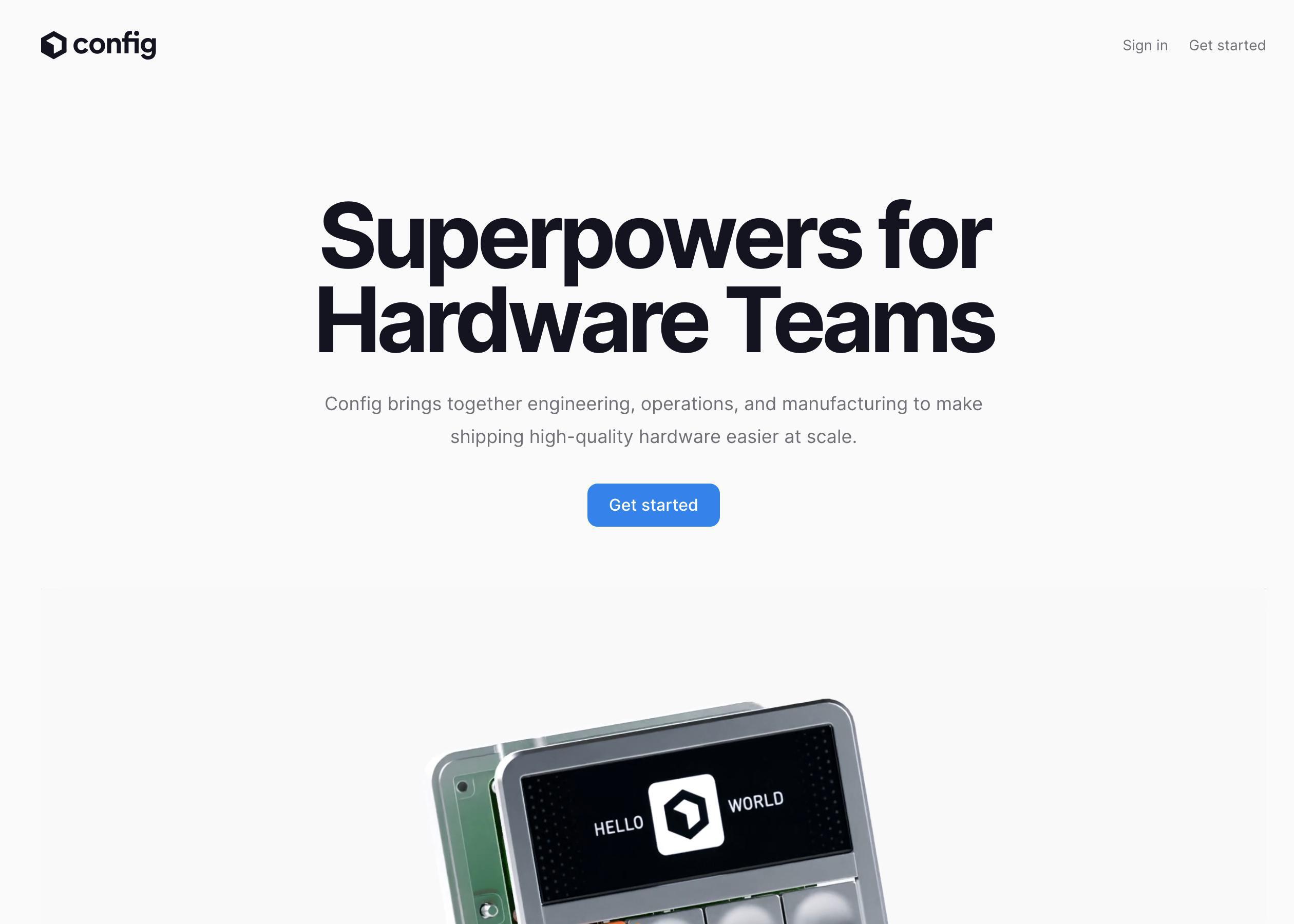 Screenshot of Config hero section of the homepage