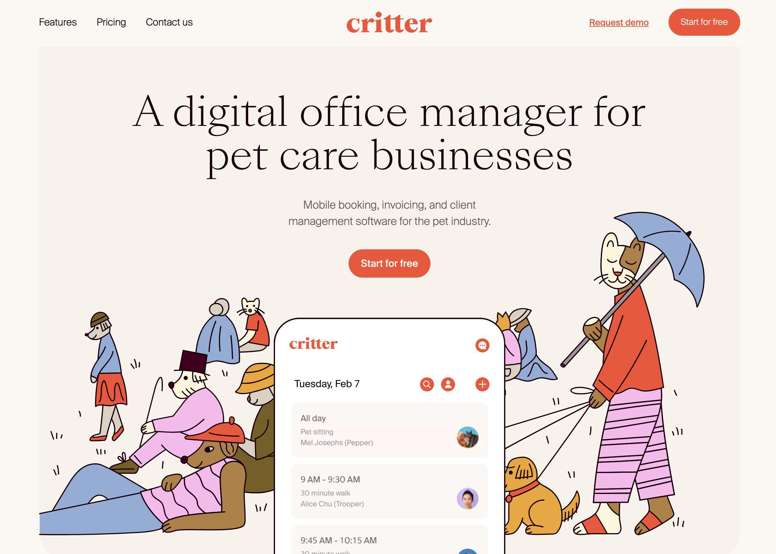 Screenshot of Critter hero section of the homepage