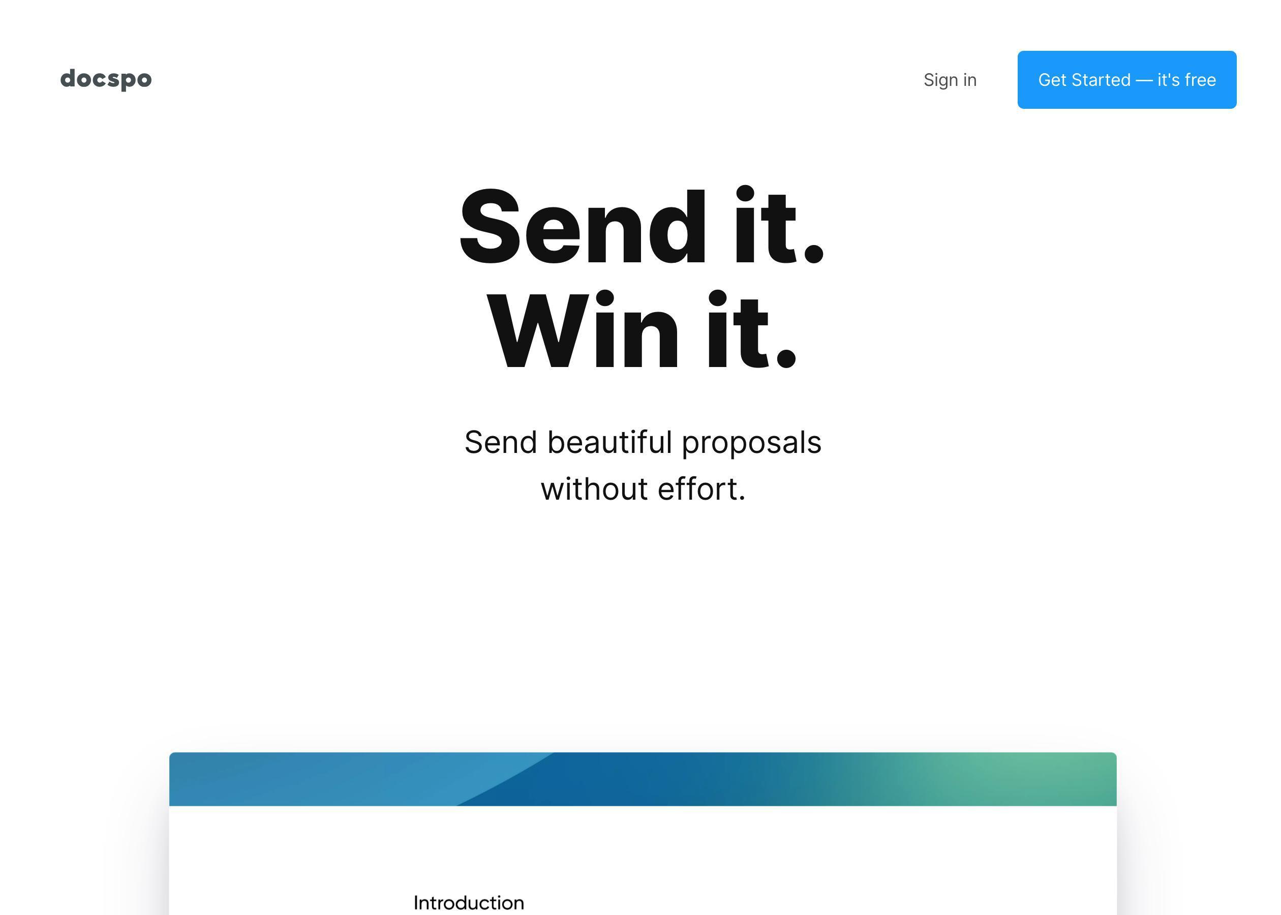 Screenshot of DocSpo hero section of the homepage