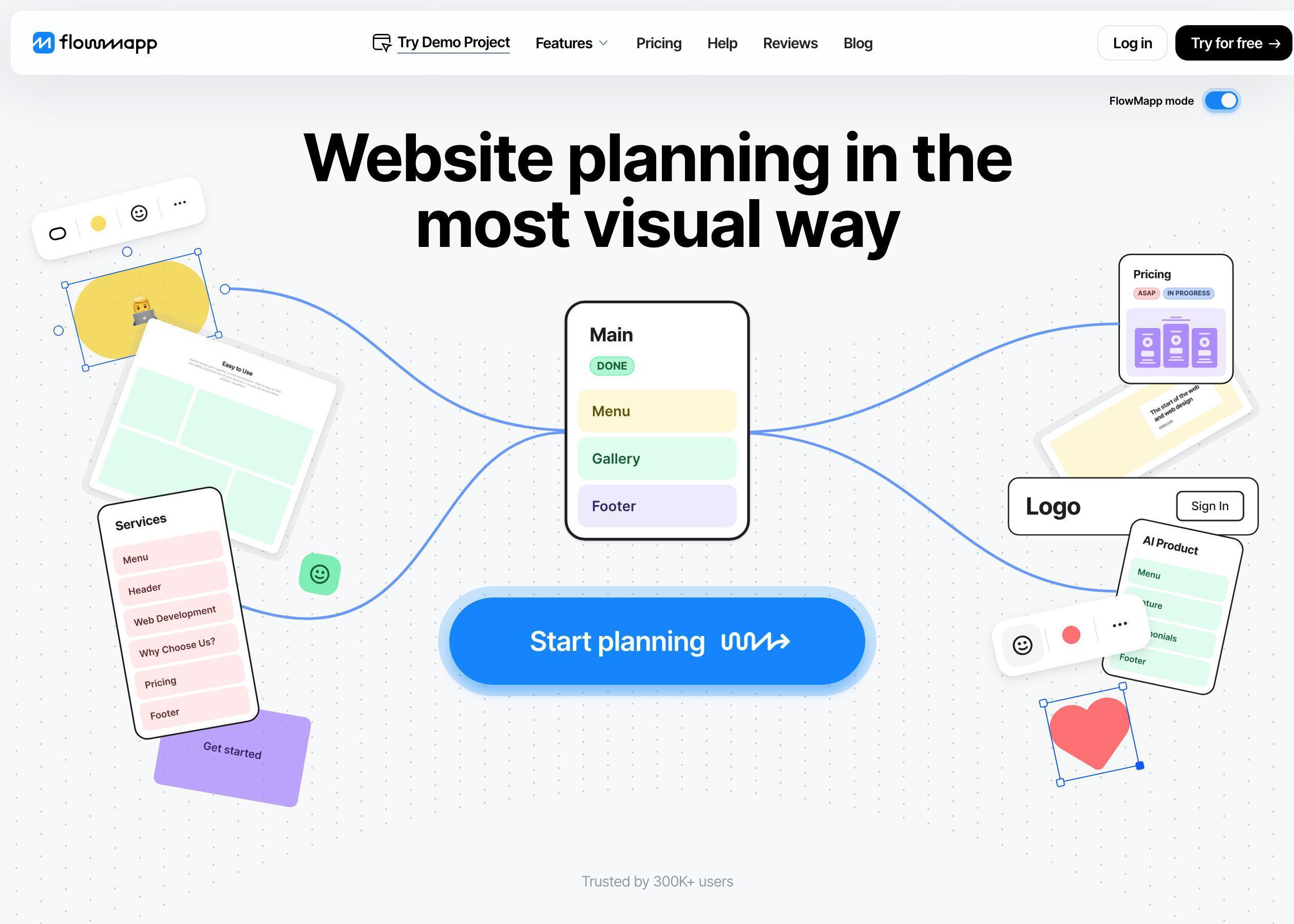 Screenshot of FlowMapp hero section of the homepage