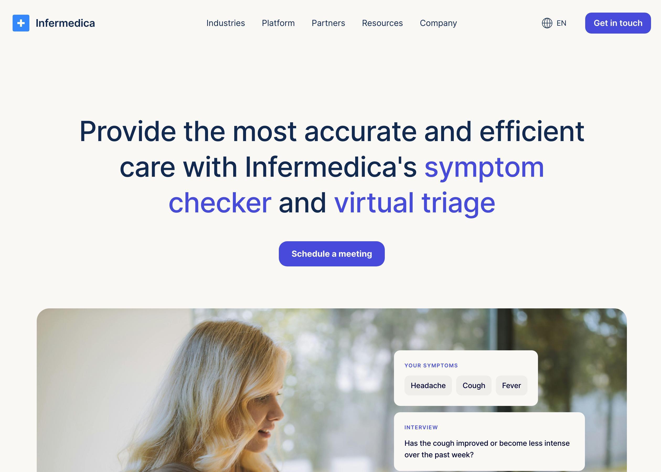 Screenshot of Infermedica hero section of the homepage