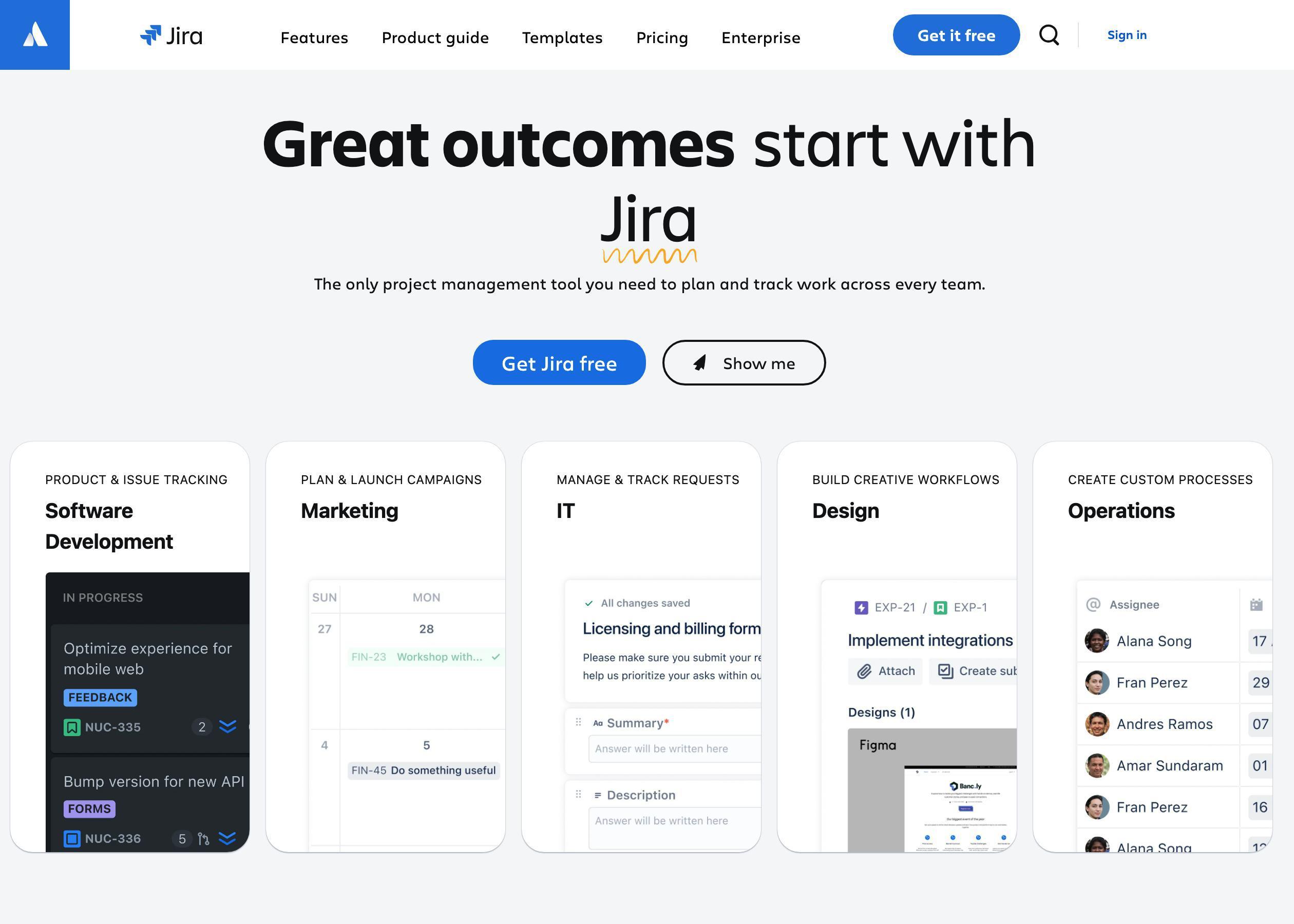 Screenshot of Jira hero section of the homepage