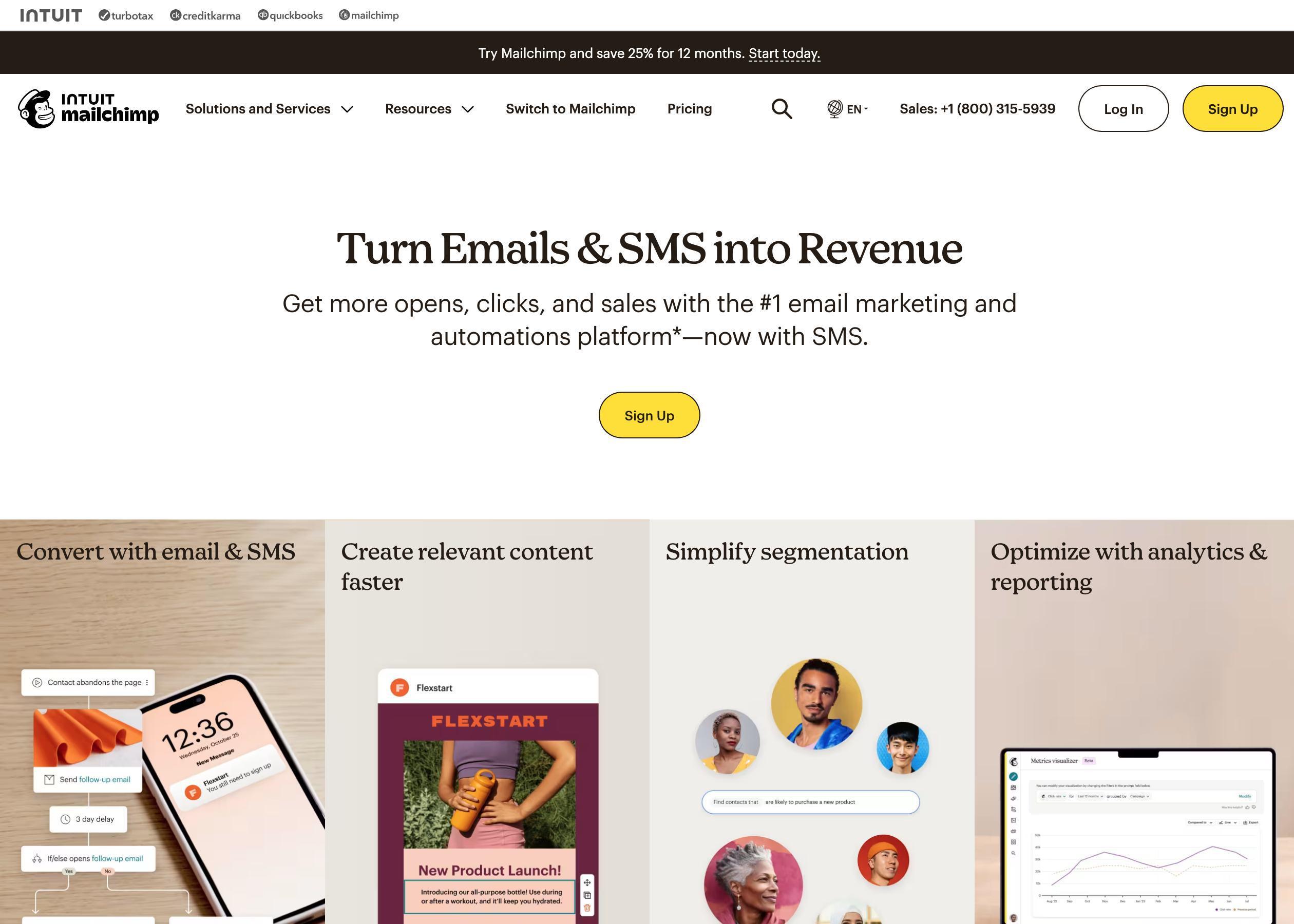 Screenshot of Mailchimp hero section of the homepage