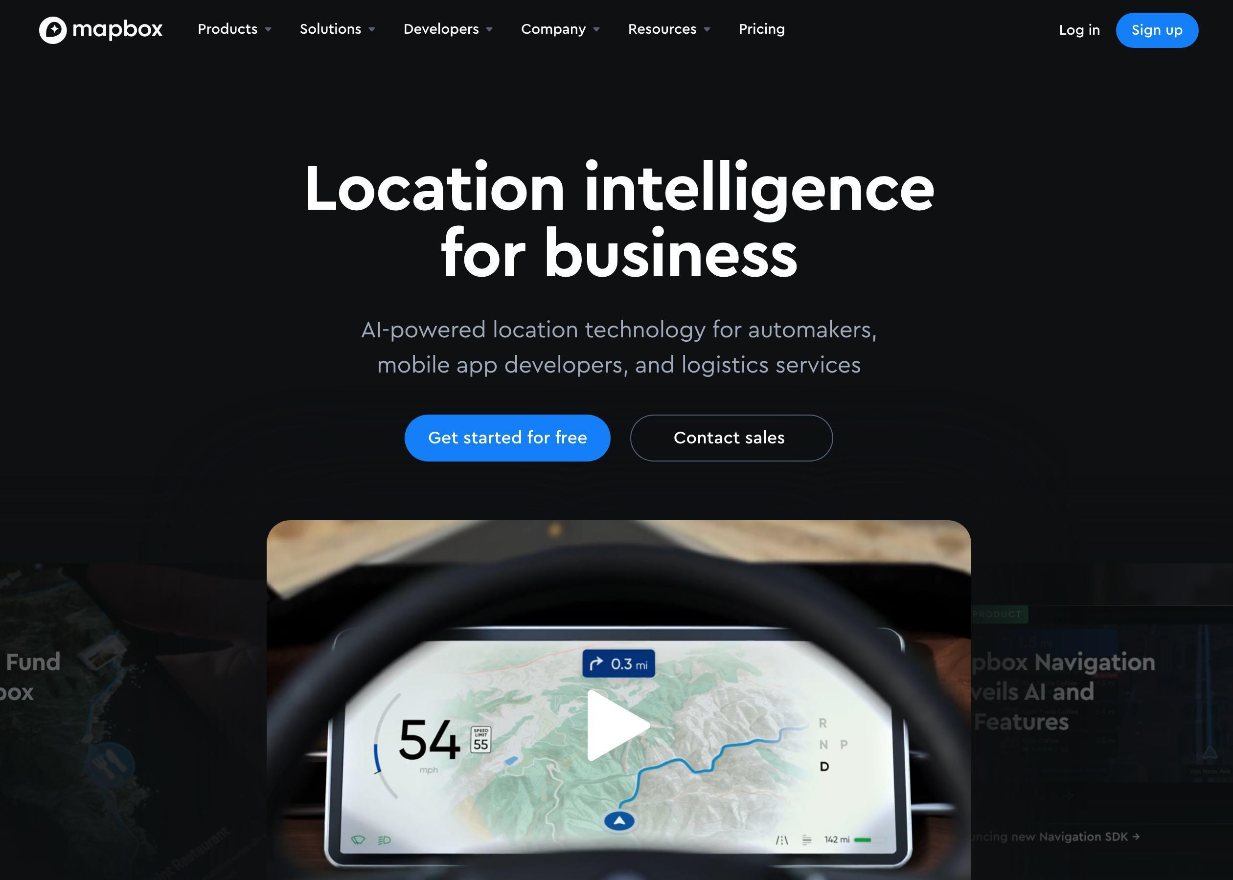 Screenshot of Mapbox hero section of the homepage