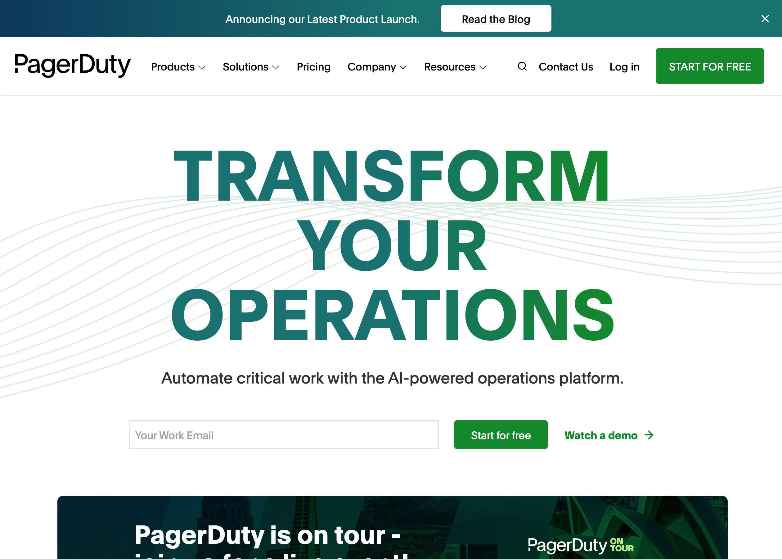 Screenshot of PagerDuty hero section of the homepage