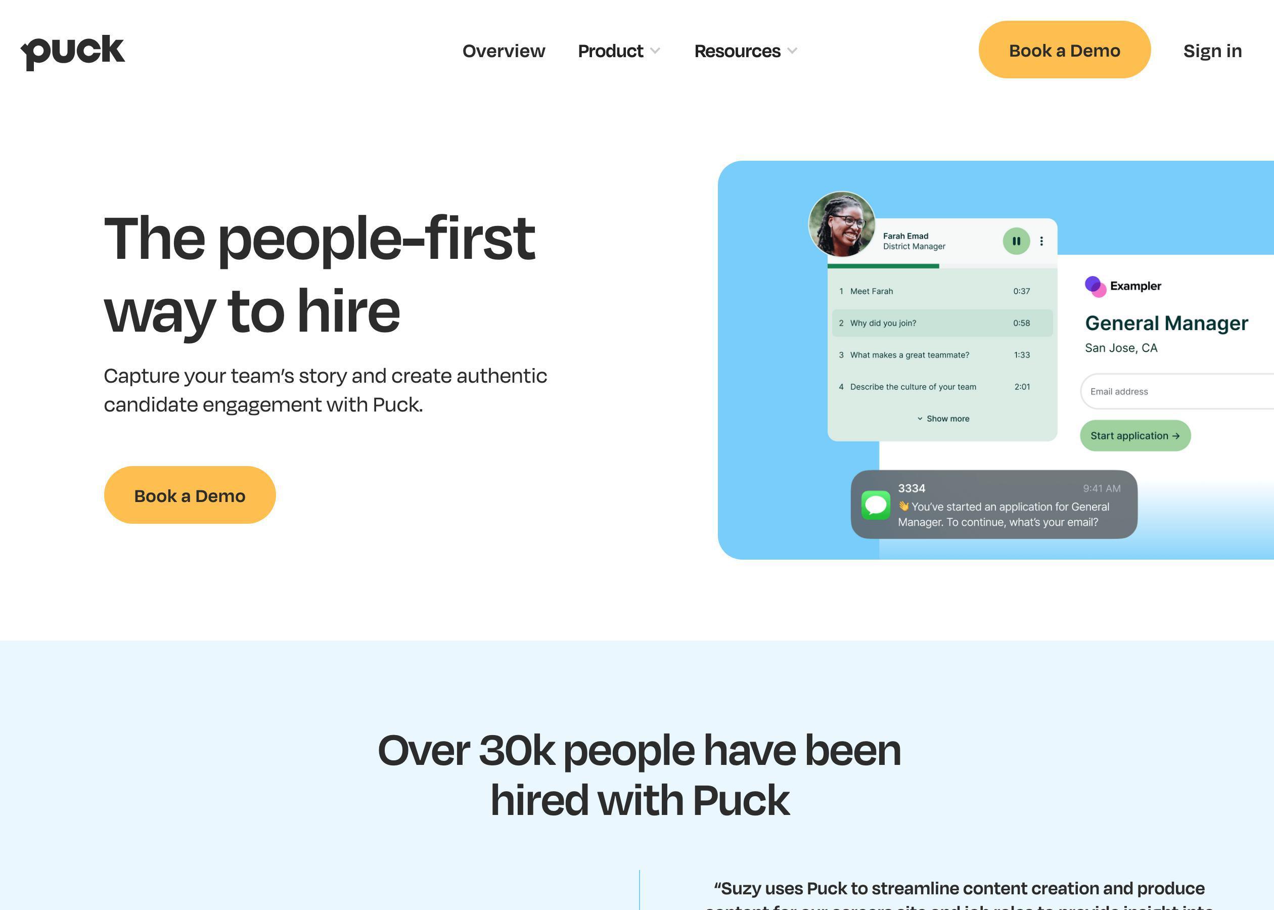 Screenshot of Puck hero section of the homepage