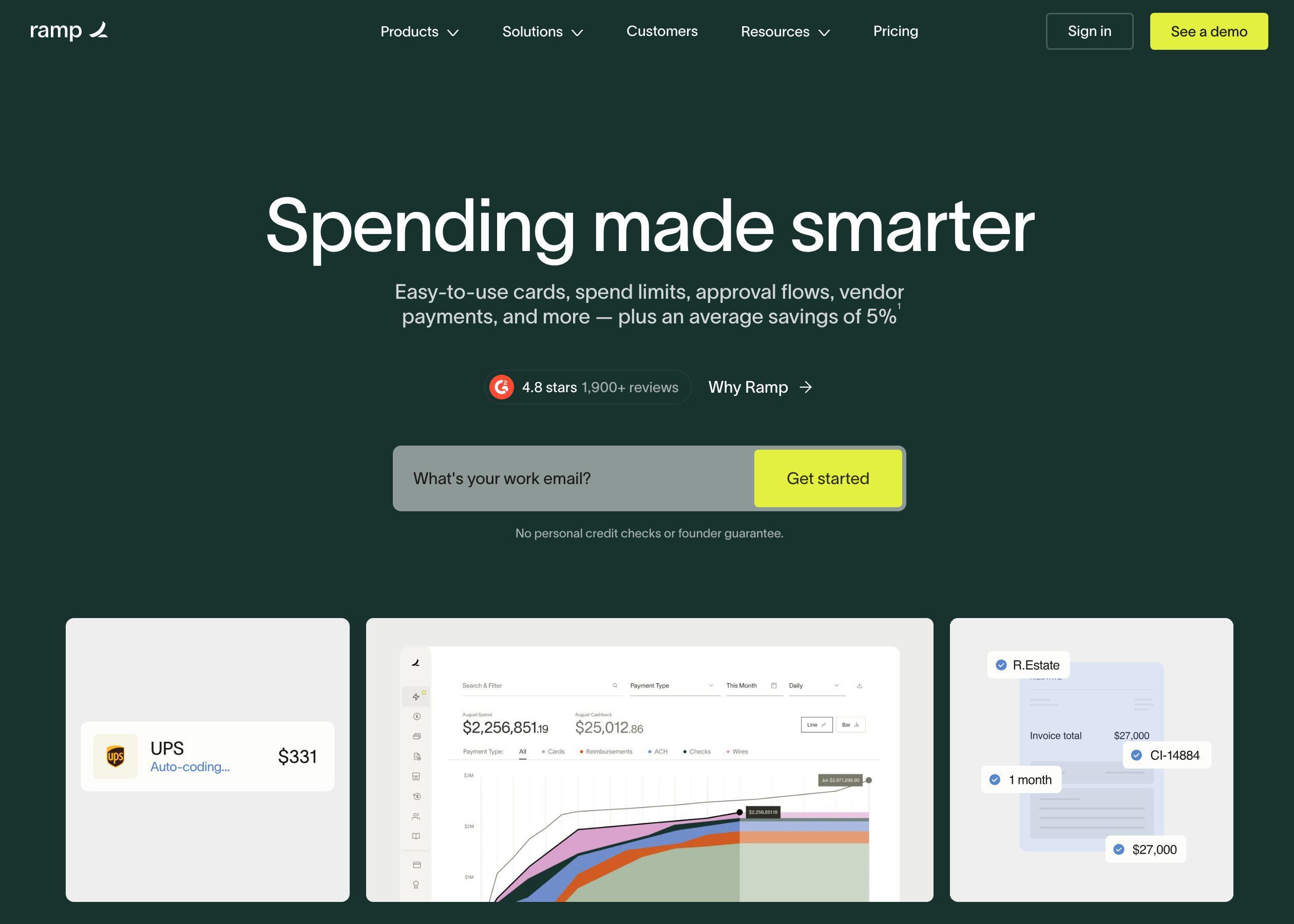 Screenshot of Ramp hero section of the homepage