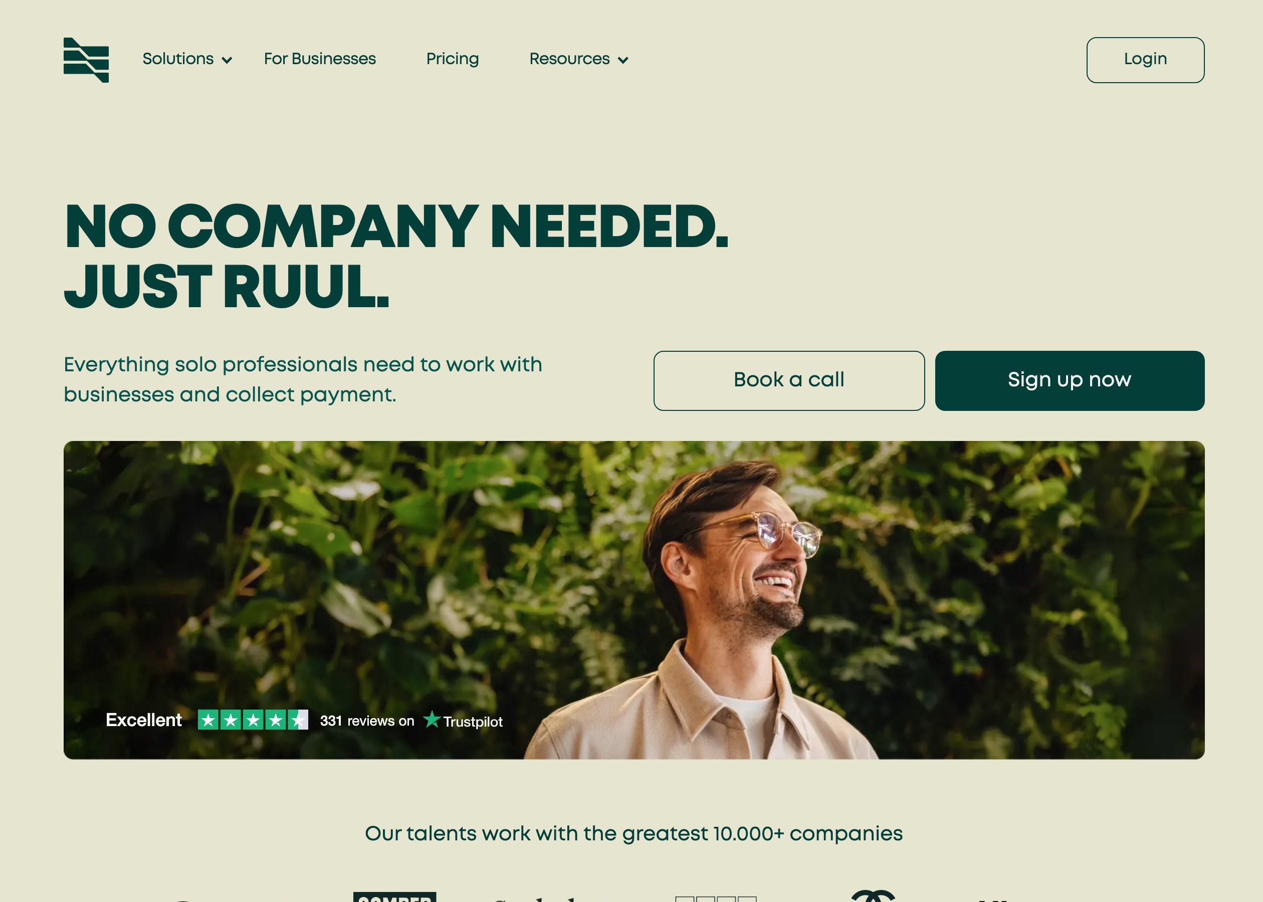 Screenshot of Ruul hero section of the homepage