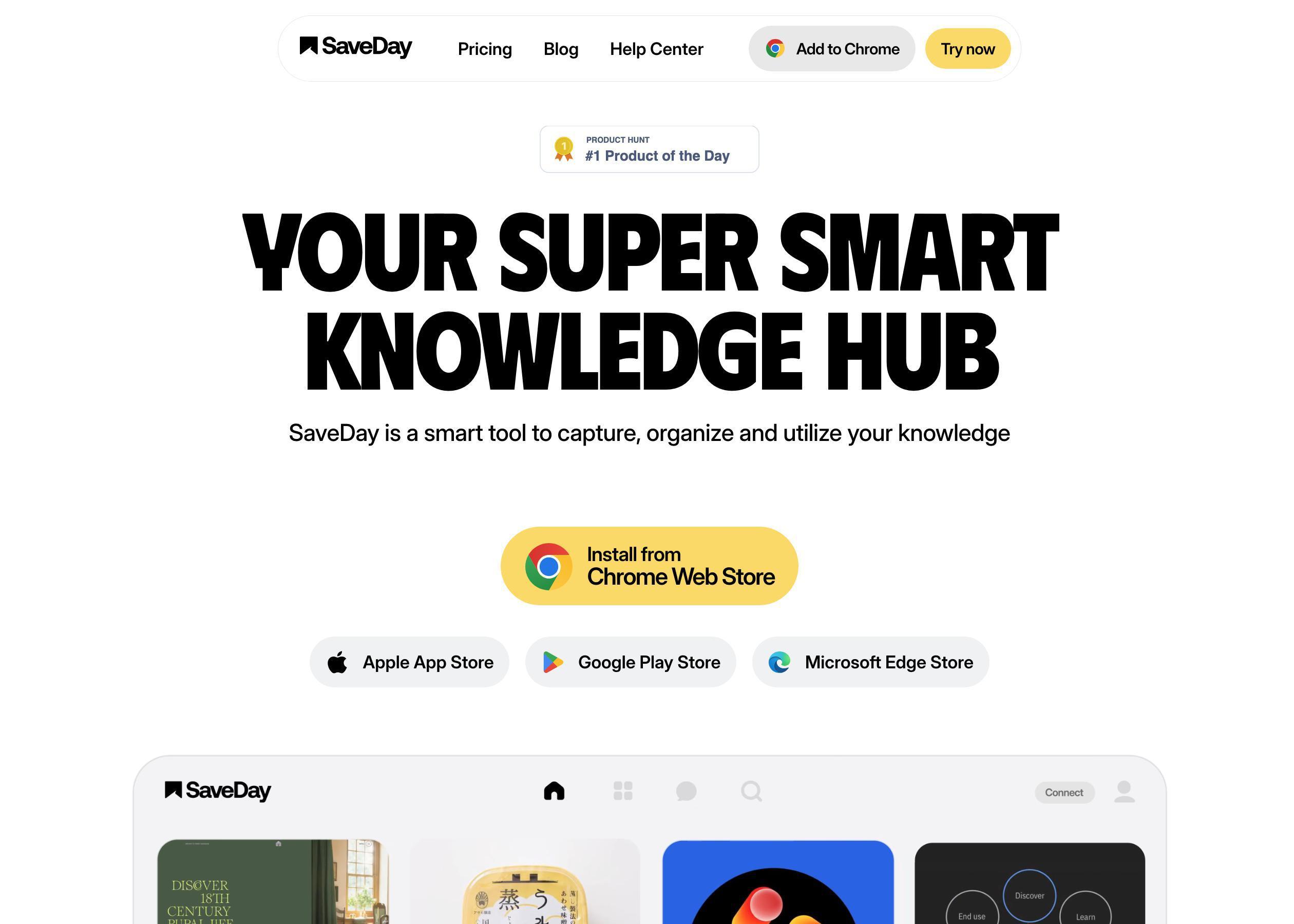 Screenshot of SaveDay hero section of the homepage