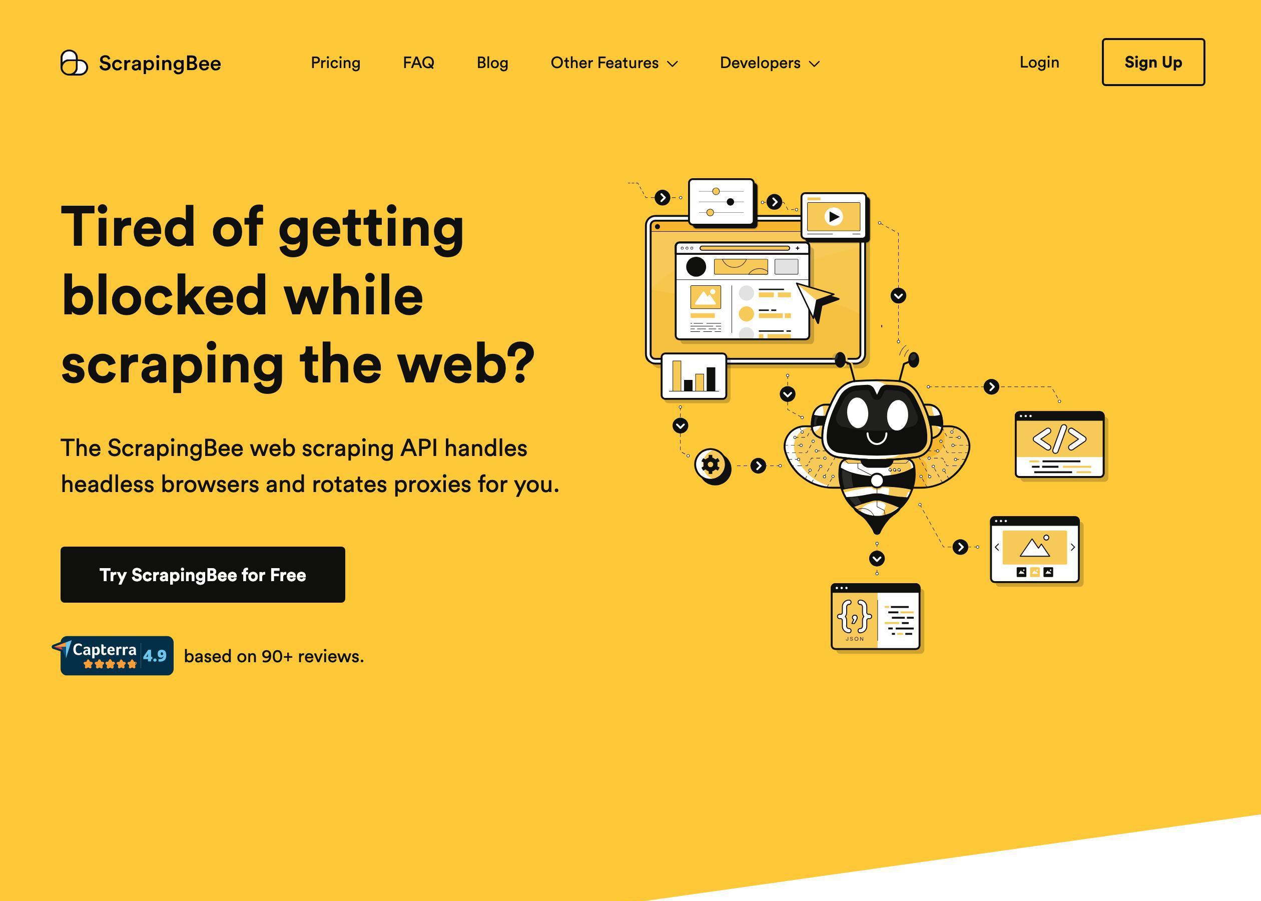 Screenshot of ScrapingBee hero section of the homepage