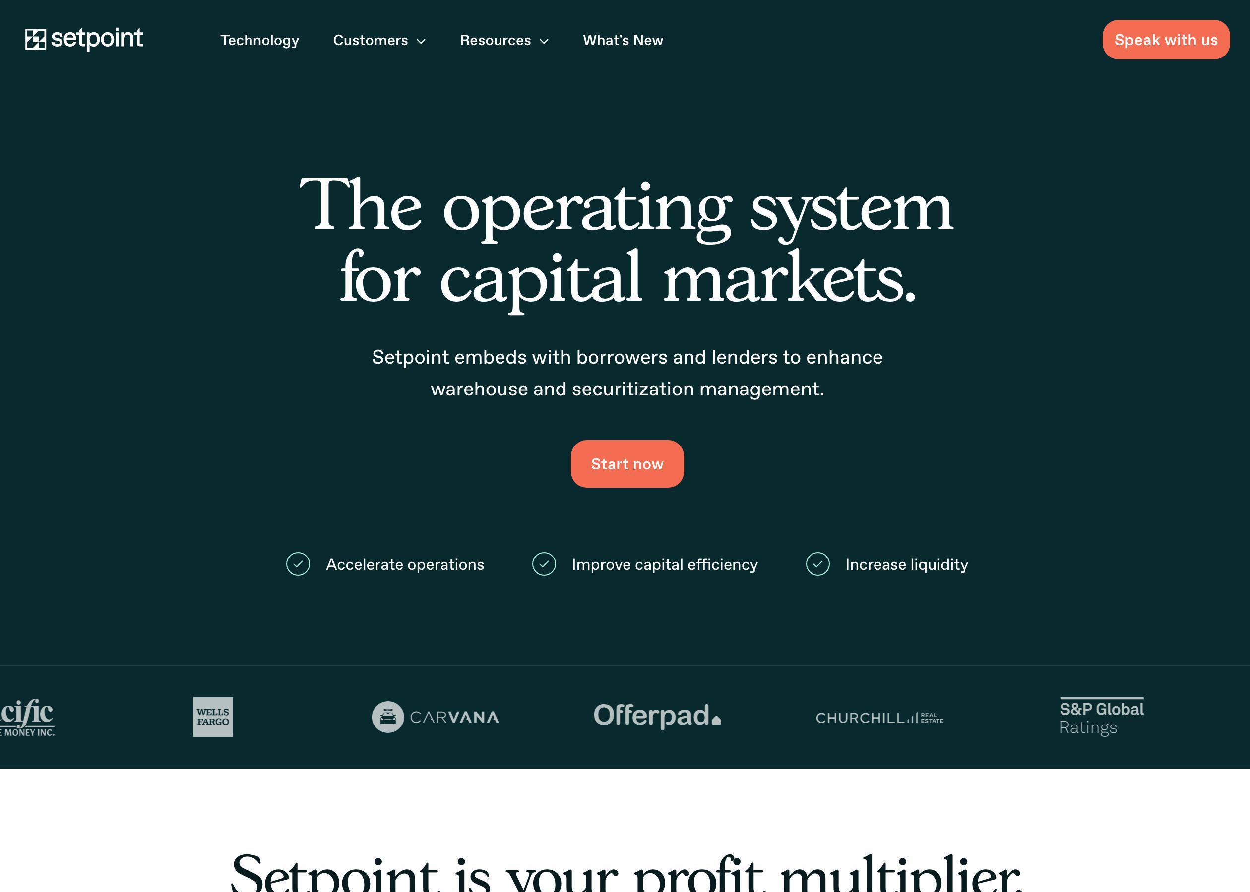 Screenshot of Setpoint hero section of the homepage