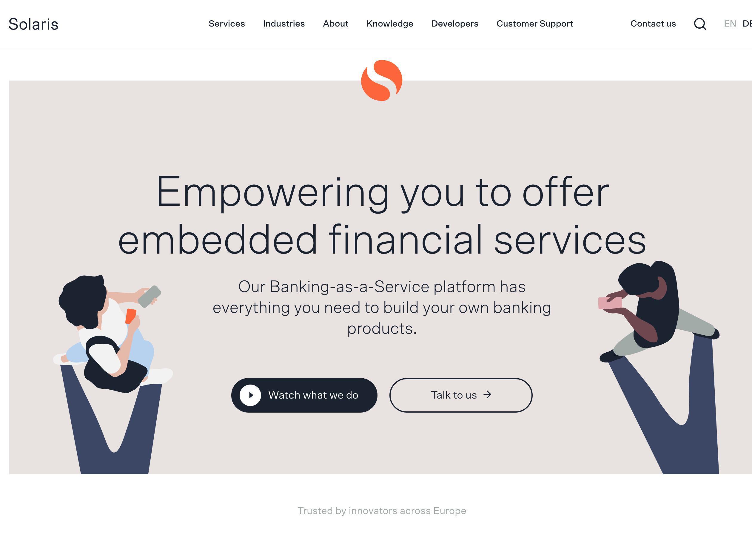 Screenshot of Solarisbank hero section of the homepage