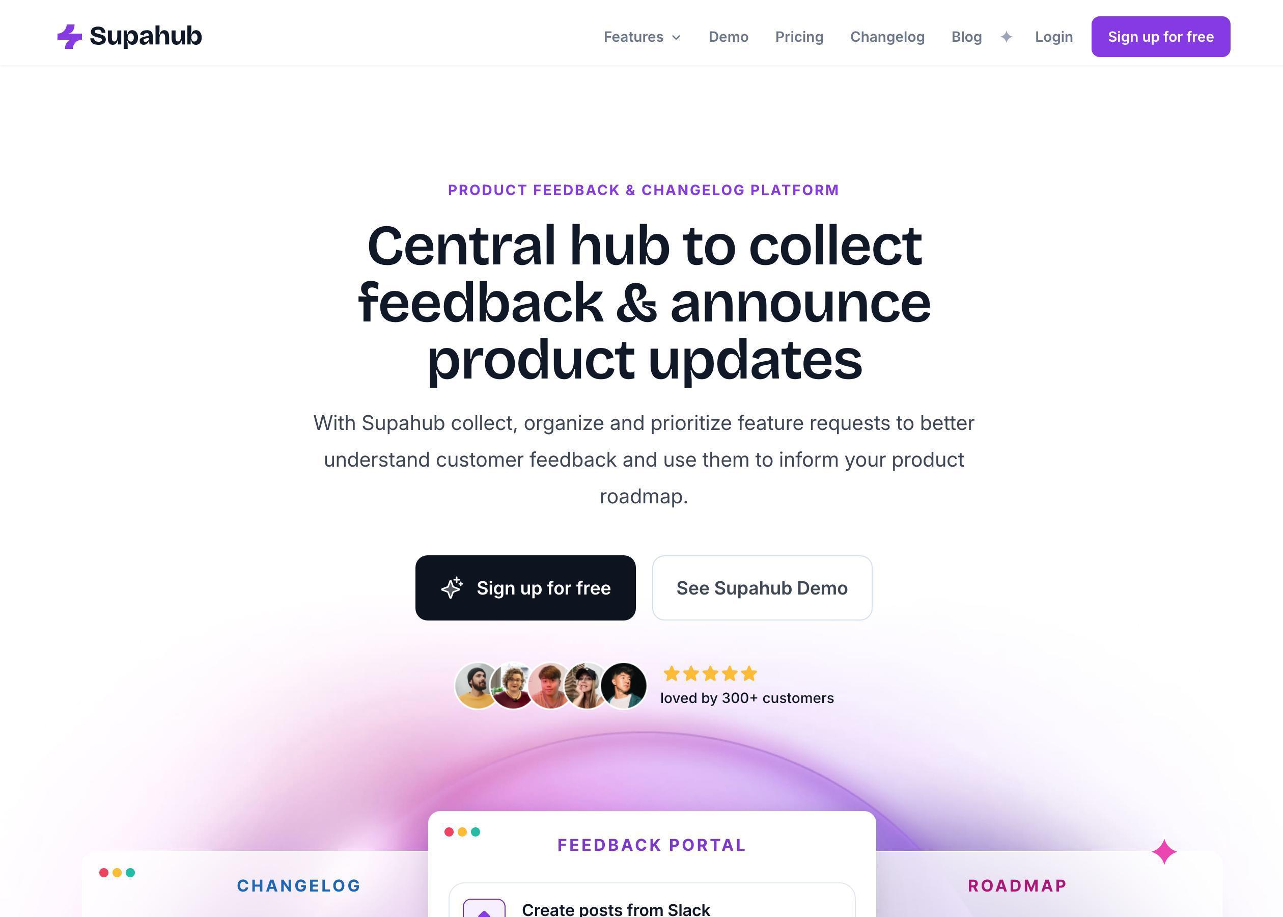 Screenshot of Supahub hero section of the homepage