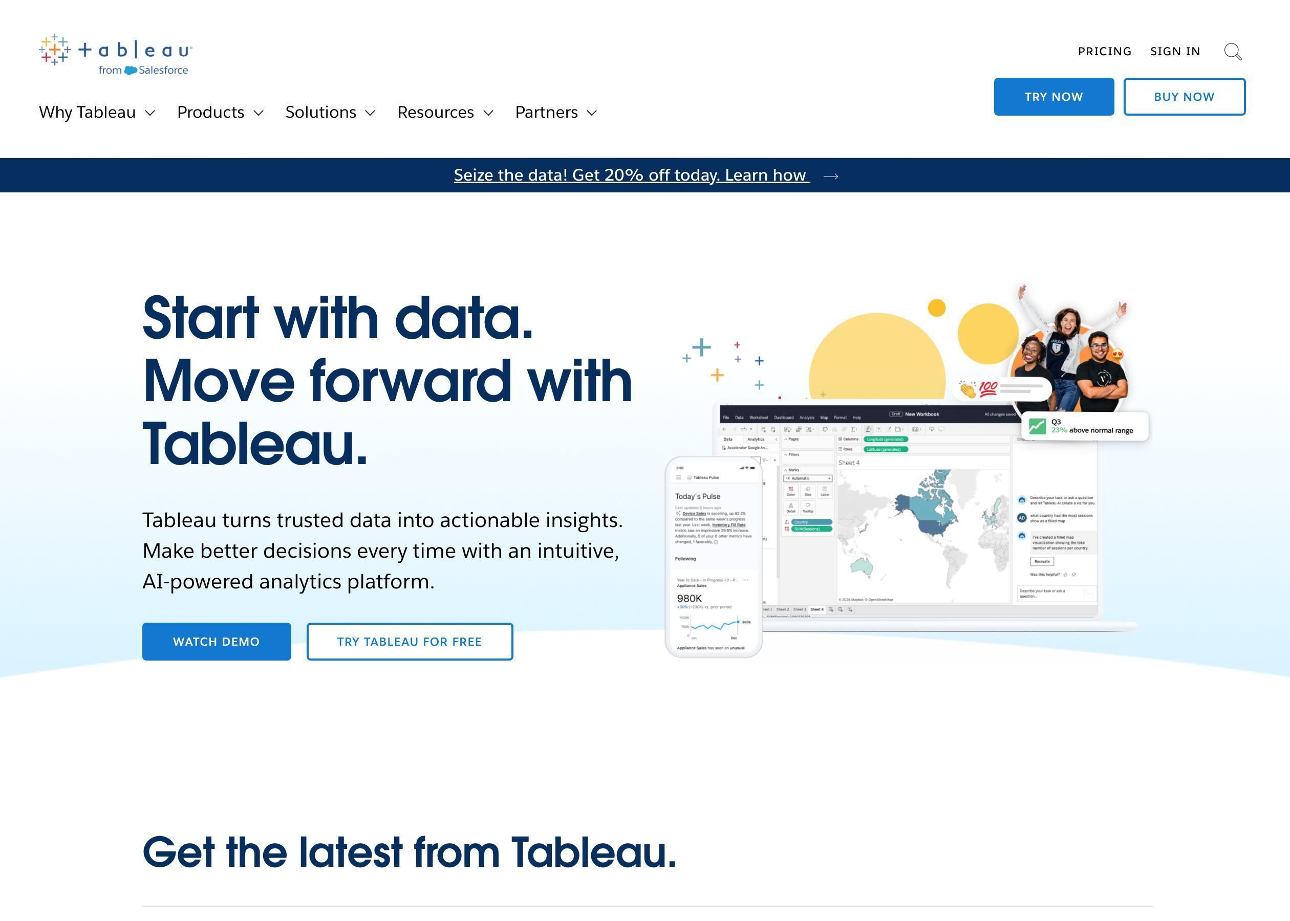 Screenshot of Tableau hero section of the homepage