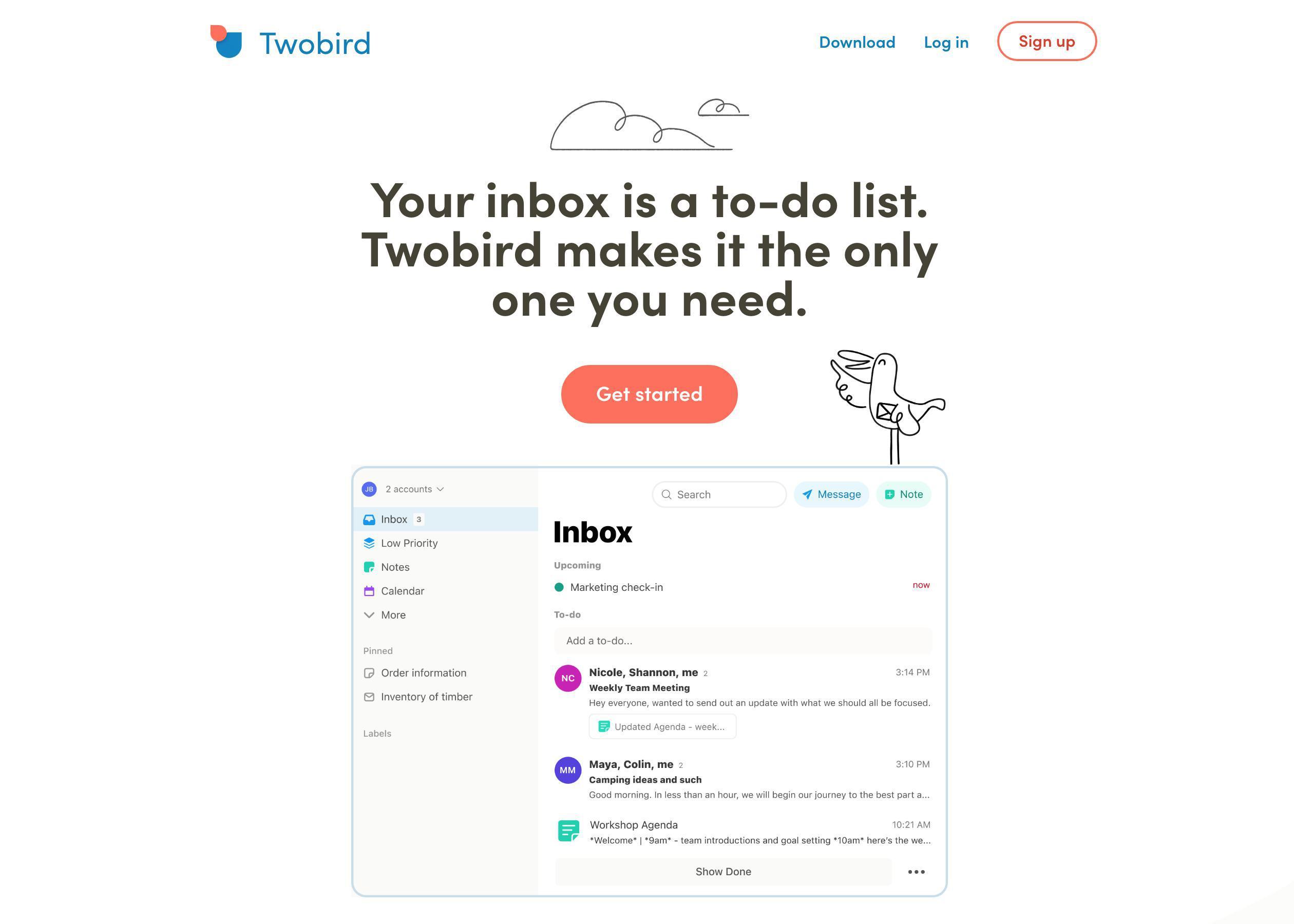 Screenshot of Twobird hero section of the homepage