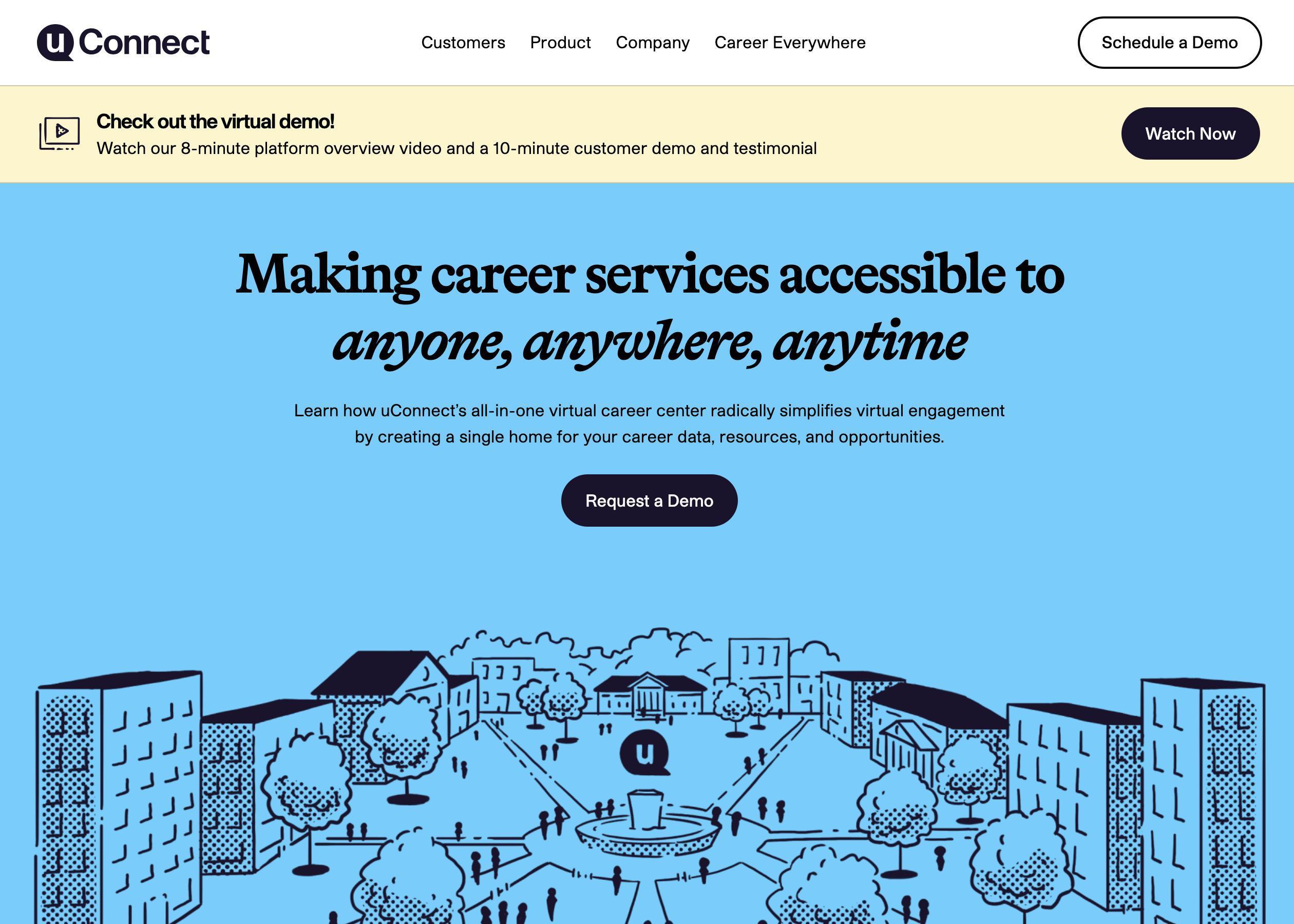 Screenshot of uConnect hero section of the homepage