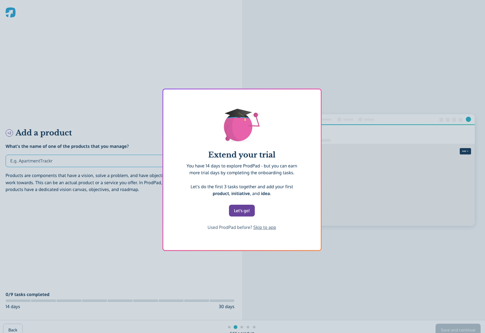 image of the onboard flow explaining how to Incentivize completion of onboarding with trial day rewards