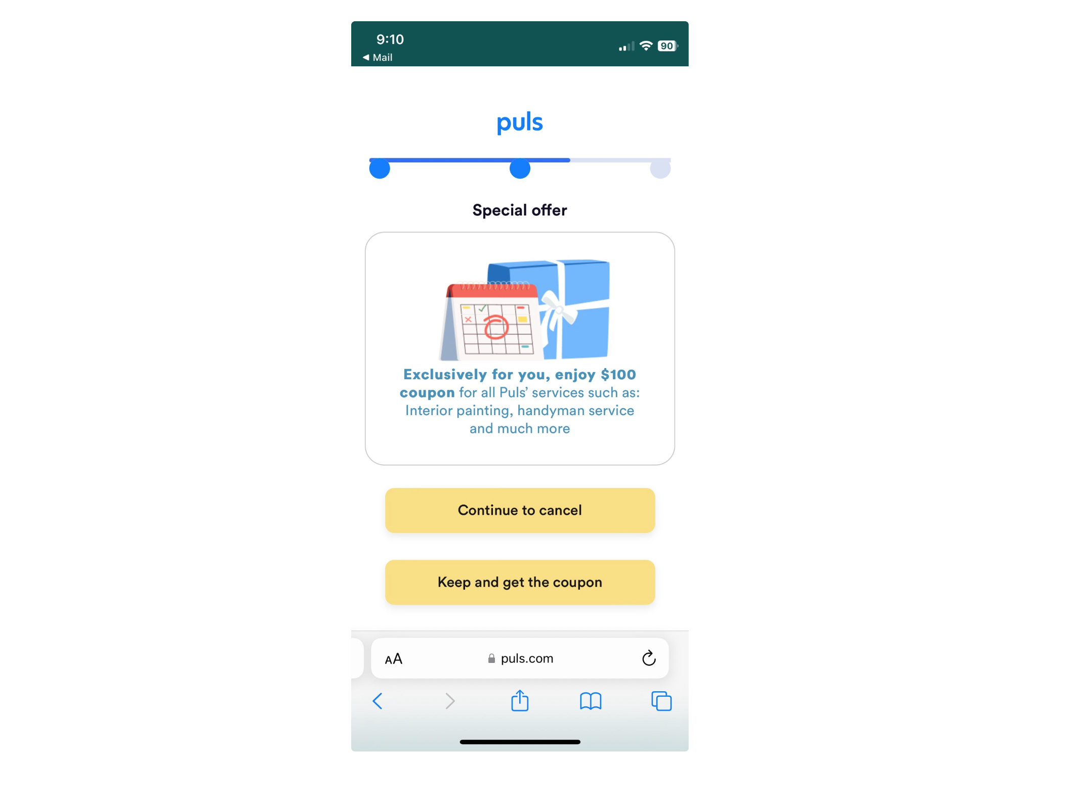 image of the retain flow explaining how to Reduce subscription churn through coupon offer