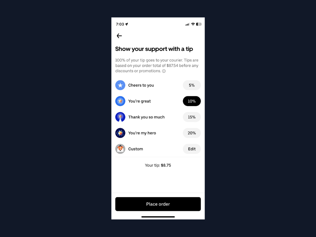 image of the engage flow explaining how to Increase tip amounts via emoticons and positive framing